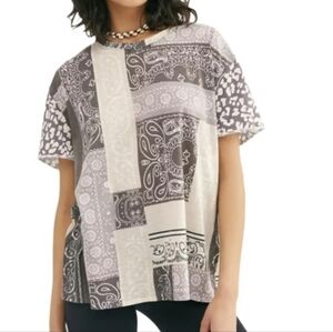 We the Free Printed Clarity Tee Charcoal Combo Womens Large Free People